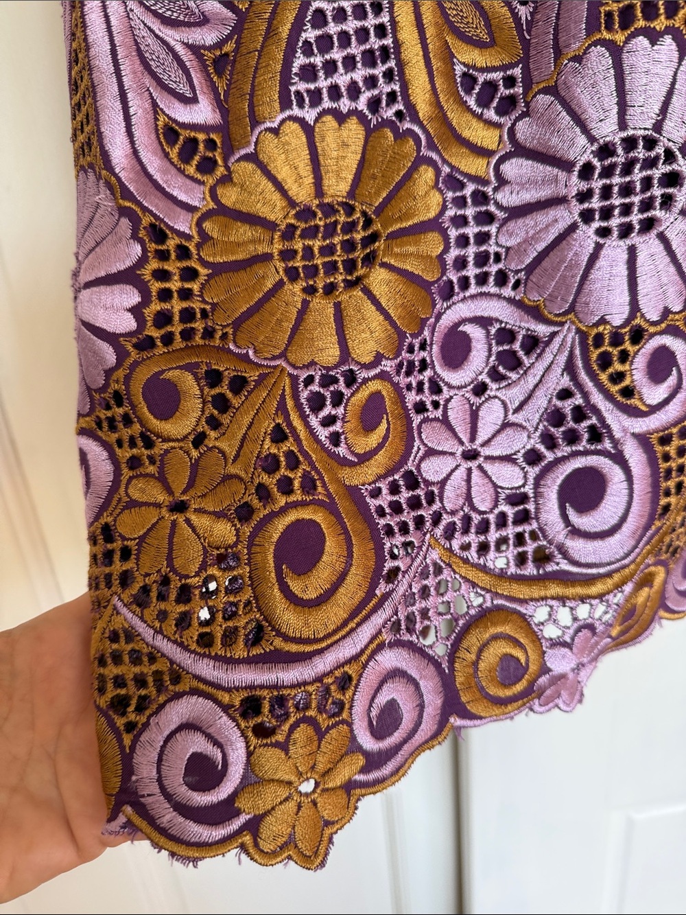 Anthropologie Purple and Mustard Embroidered Lace Halter Dress - Picture 7 of 9